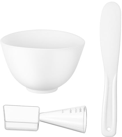 TOYZFRIENDY Set De Aplicadores Para Mascarillas Faciales 3 Piezas Tazón Grande Espátula Palito De Silicona Blanco Para Mezcla Casera Cuidado Piel Tratamientos Faciales Spa Portátil Casa y Viaje