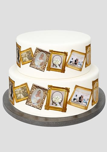 PERSONALISED Your Photo Vintage Gold Picture Frame Style Edible Icing Sheet Cake BORDER Decoration Topper