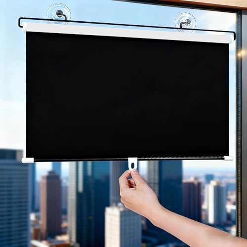 Jatwefiv Einziehbarer Verdunkelungsrollo,99% Verdunkelung Saugnapfes Rollo Fensterrollo,B50 x L125cm Sichtschutz Temporäre Rollos Ohne Bohren für Autofenster Büro Fenster