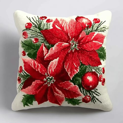 Taxpy Weihnachten Knüpfkissen Set zum Selbermachen,Latch Hook Kissen 43x43cm,Handarbeits Knüpfset für Kinder und Erwachsene,DIY Teppich Kissenbezug mit Muster -9