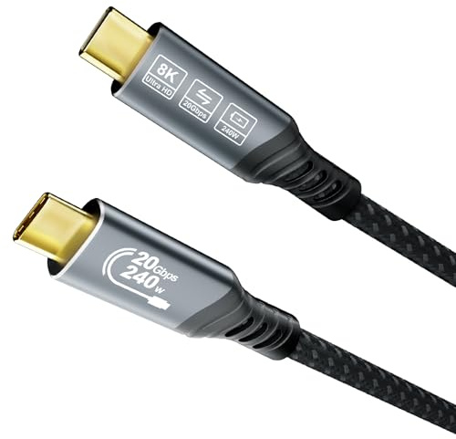 EUDOBEL 20 Gbps Cable USBC 0,5m (Cable USB C 3.2 Gen 2×2, vídeo 8K@30Hz, 4K@144Hz/ 60Hz) Cabo USBC fast charging de 240W/100W para Thunderbolt 4/3, iPhone 17, MacBook Pro, iPad, SSD, Docking station
