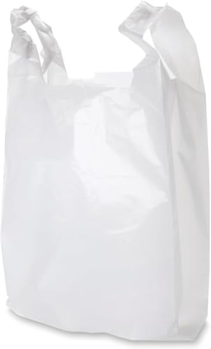 adsin Clear Plastic Bags – Eco-Friendly Medium Size Transparent Carrier Bag with Handles Degradable, Recyclable Shopping Bag (White – 70 Pcs)