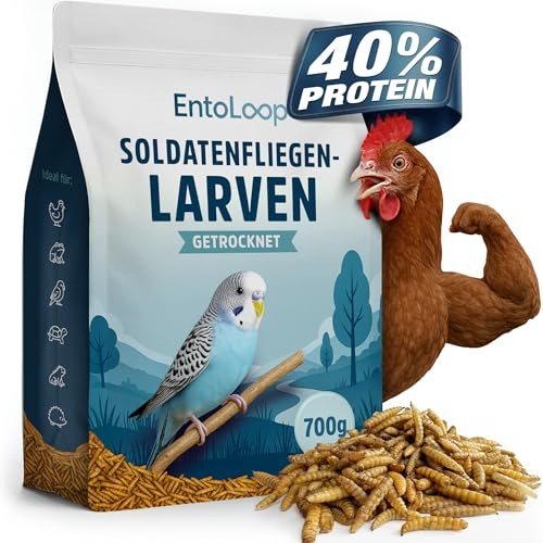 EntoLoop Soldatenfliegenlarven getrocknet 4,5 L [700g] - Proteinreiche Hermetia Larven getrocknet - Ideales Vogelfutter, Igelfutter, Hühnerfutter & Fischfutter - 50x mehr Kalzium als Mehlwürmer