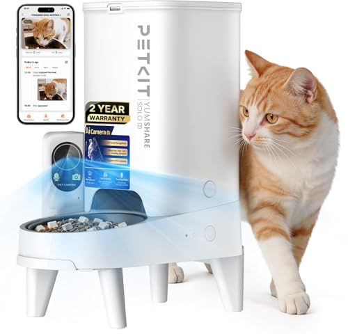 PETKIT Automatic Cat Feeder with Camera, Upgraded Multi-Cat Recognition | Yumshare Solo 2, 3L Pet Dry Food Dispenser, 1080P HD with Night Vision, 2-Way Audio, App Control, Work with Alexa/Siri