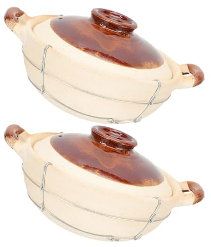 FENICAL Olla de Barro Pequeña de 0,5l con Mango Único, Cazuela para Horno y Sopa, Juego de 2 Piezas para Cocinar Arroz y Guisos, Resistente al Calor, Apta para Uso Doméstico