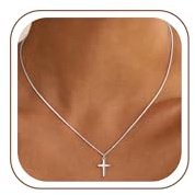 Maxcate Gold Silber Kreuz Kette Damen Halskette mit Anhänger | 14K Gold Vergoldet Wasserfest Kreuz Anhänger Halskette Kommunion Geschenke für Frauen Freundin Beste Freundin 41+5CM