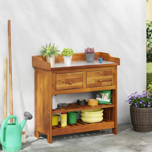 Garten-Schrank aus massivem Akazienholz Natur 78 x 36,5 x 78 cm mit Schubladen und Regalen für Terrasse und Balkon praktischer Stauraum und langlebige Aufbewahrung