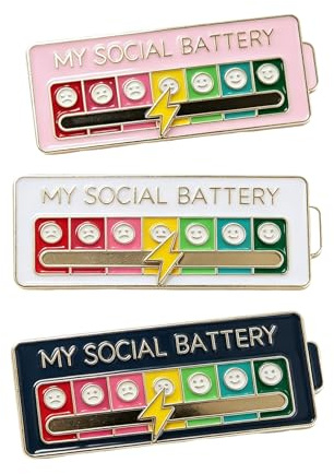 3 Stück My Social Battery Pin,Soziale Batterie Pins Anstecker Set,Mood Badge Personalised Lustig Brosche Accessoires zum Anstecken,für Bags Kleidung Smiley Stimmung Lustige Broschen(Weiß Schwarz Rosa)