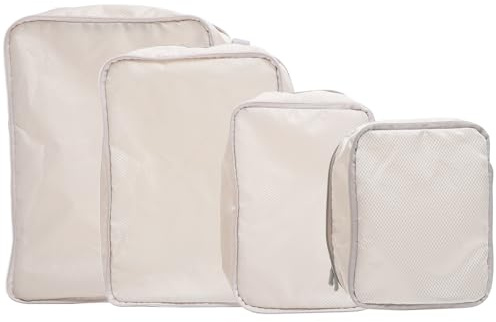 Abaodam Set de 4 Cubos de Embalaje de Compresión para Viaje en Poliéster Beige, Organizador Multiusos y Diseño Ligero Adecuado para Viajes de Negocios y Vacaciones