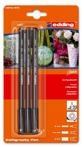 edding 4-1255-3-1001 Kalligrafie-Stift, Blisterkarte, 3 Stück, schwarz
