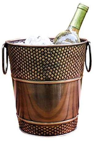 BREKX Berkshire Copper Finish Galvanized Wine Bucket, Leak & Rust Resistant, Sealed Ice and Drink Holder with Handles, 5 Quarts
