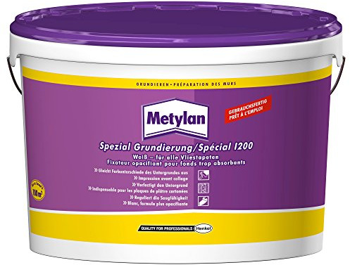 Metylan Spezial Grundierung pigmentiert, zur Grundierung vor dem Tapezieren von Vliestapeten und durchscheinenden Tapeten, weißpigmentiert mit hoher Deckkraft, 1x10L