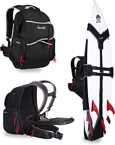 Koraloc Surf-Rucksack, 29 Liter, Schwarz - Surfboard-Bag für Wandern, Radfahren, Skaten und Paddeln zum Surfen