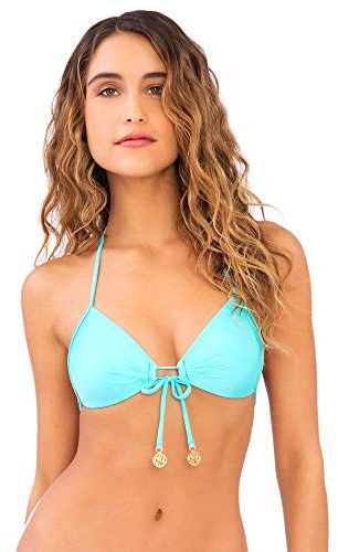 Luli Fama Women's Cosita Buena Molded Push Up Bandeau Halter Bikini Top, Aqua Marine, X-Small