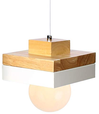 Chrasy Moderne E27 Pendelleuchte Deckenlampe Skandinavisch Hänge Deckenbeleuchtung für Wohnzimmer Esszimmer Restaurant E27 Fassung Naturholz Oben und Metall Oberfläche(Weiß)