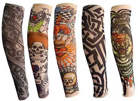 ANGTUO Tattoo Ärmel Kinder 5 Stück Fasching Fake Tattoo Armstrumpf Arm Tattoo Sleeves Punker Kostüm Spaßartikel für Jungen Mädchen Rockstar Karneval Party