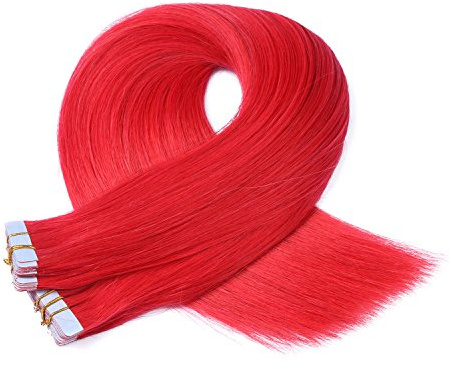 Tape In - On Hair Extensions - # RED - 70cm - 10 Tressen je 4cm Breit / 2,5g - 100% Remy Echthaar Haarverlängerung/Extention mit Klebeband Tressen by NOVON Hair Extentions