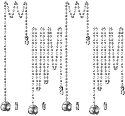 HESTYA 1 Meter Length Ceiling Fan Light Pull Cord Ball Beaded Metal Pull Chain Extension with Connector, 4 Sets (Silver)