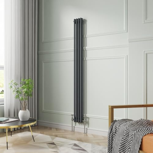 NRG 1800 x 200mm Anthracite Vertical Cast Iron Radiator Double Panel | Wall Radiator, Column Radiator, Tall Radiator, Central Heating Rad, Traditional, for Kitchen, Bedroom, Bathroom, Living Room