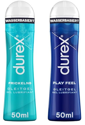 Durex Gleitgel Vielseitige Mixpackung für Frauen & Männer - Prickelnd und Play Feel Set mit Gleitmittel auf Wasserbasis für Sex & kondomegeeignet - 100 ml (2 x 50 ml)