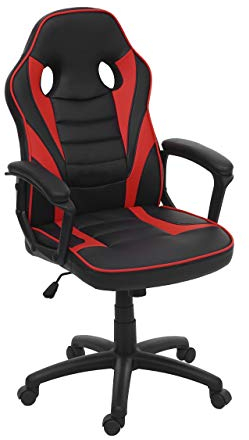 Mendler Bürostuhl HWC-F59, Schreibtischstuhl Drehstuhl Racing-Chair Gaming-Chair, Kunstleder - schwarz/rot