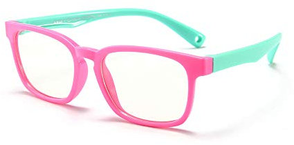Suertree Gafas antiluz azul para niños, filtro de luz azul, lentes para ordenador, TV, clases en línea, montura rosa