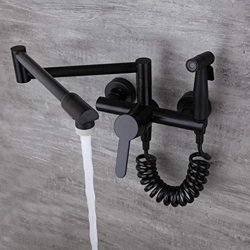 Wasserhahn Küche Wandarmatur Küchenarmatur Wand mit Spritzpistole Flexibel Auslauf, 2-Wege Faltbar Kalt Und Warmwasser Wandmontage Mischbatterie für Küche Spültischarmatur, Kupfer-Schwarzer