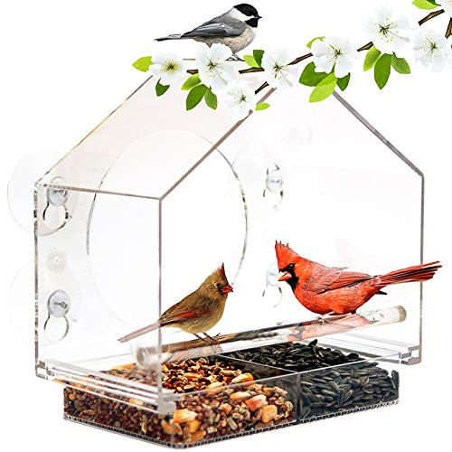ValueHall Fenster Vogelfutterspender Transparent Fenster-Vogelfutterhaus Futterstation mit Dach Acryl Vogelfutterstation mit starken Saugnäpfen und herausnehmbarem Futtertablett V7D07