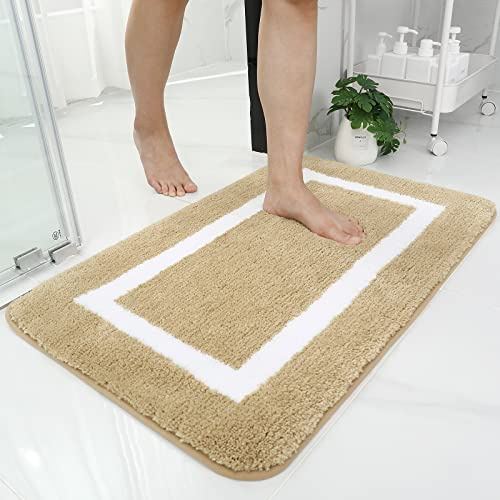 Homaxy Mikrofaser Badezimmerteppich Badematte rutschfest – 40x60 cm, Beige | modernes design, weich & flauschig, wasserabsorbierende, rutschfeste rückseite, maschinenwaschbar, weit verbreitet, langlebig