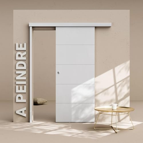 Porte Coulissante avec Rail - Prépeinte Ligne 83 cm - Avec butée