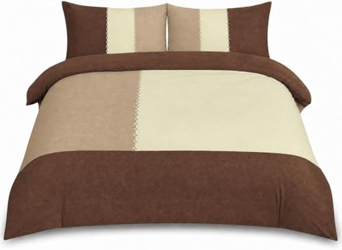HOMES-LINEN Suede Patch Multi Colour Suede Reversible Duvet Cover Set (Chocolate, Double)