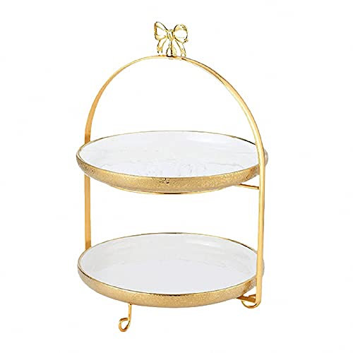 MAOTN 3 étages Assiette à gâteau en céramique, Supports à Desserts Portables en métal, Support à ​étages Plats de Service adaptés aux goûters, fêtes et Anniversaires,Gold2,Size
