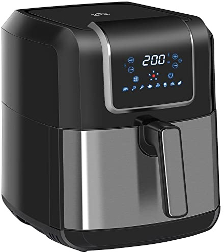 HOMCOM Friteuse sans huile à air chaud 1700W 6,5L avec affichage numérique, 8 Programmes, température réglable, minuterie et panier antiadhésif noir