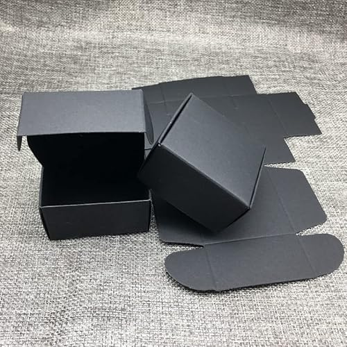 Schwarze Bastelkartons aus Kraftpapier, für Hochzeit, Party, kleines Geschenk, Süßigkeiten, Schmuck, Pakete für handgefertigte Seifenschachteln, Schwarz, 7 x 7 x 2,2 cm, 50 Stück