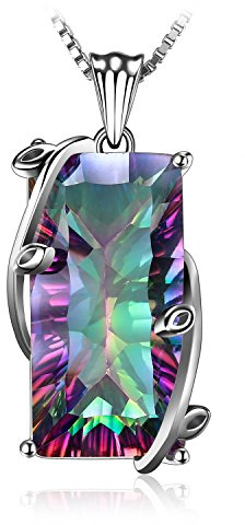 JewelryPalace Rechteckschliff 15ct Echt Regenbogen Quarz Kette Anhänger 45CM, Halskette Damen Silber 925, Collier Damen Vergoldet Bunte Edelstein Mädchen,Halsketten mit Groß Stein Frauen Rosegold Gold