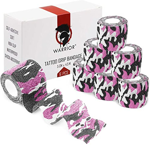WARRIOR Gasa autoadhesiva para agarre de tatuajes en rollo, 4,5 m x Paquete de 6 (6 unidades, rosa y negro)