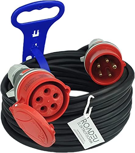 RoadEu - Starkstrom Verlängerungskabel 16A - CEE Verlängerungskabel 5 Meter mit Kabelhalter - Starkstromkabel 16A 380V - 5x2 5mm2 Kabel - 16A CEE Stecker - CEE Steckdose 16A