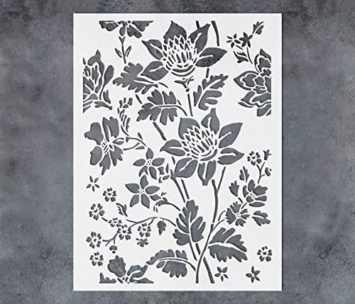 GSS Designs Large Floral Wall Stencil 12x16Inch Reusable Flower Stencils for Walls Furniture Wood Paper Crafts Vine Stencils for Painting