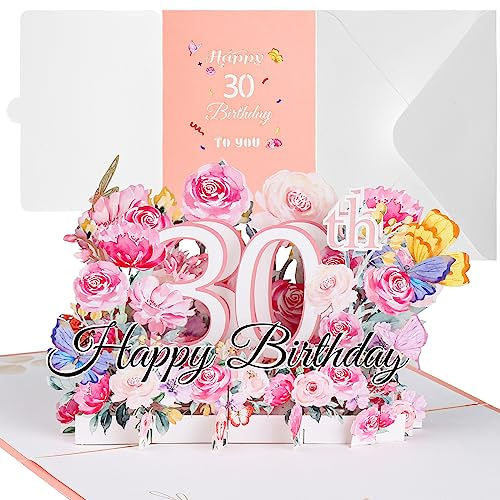 30-årsdagskort 3D pop-up kort födelsedagskort dekoration 30-årsdagskort med kuvert kort för 30:e bröllopsdag födelsedag för kvinnor män flickor pojke romantik