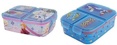 Stor Fiambrera infantil múltiple con 3 compartimentos de Frozen & Fiambrera infantil múltiple con 3 compartimentos de Sonic