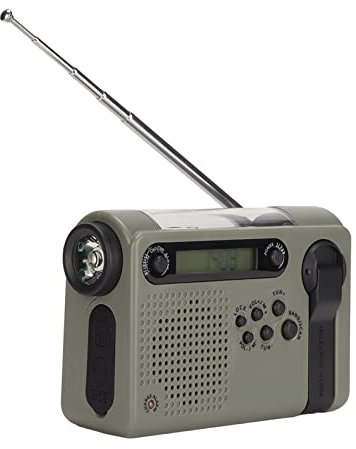 Radio Météo d'urgence 2300 MAh, Radio FM AM SW avec Lampe de Poche LED, Radio à Manivelle Solaire Alimentée, Alarme SOS, Radio Portable de Survie pour Urgence Extérieure (Vert