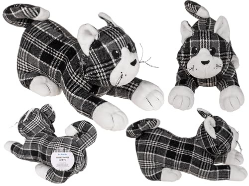 Schwarz/grau/weiß karierter Türstopper, Katze, ca. 28cm, aus 100% Polyester, ca. 1 kg