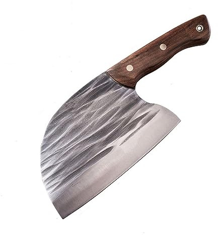 LIUJOU Couteau serbe forgé à la main, couteau de boucher large en acier inoxydable, Chef de cuisine, couteau de boucher de pêche, tranchage fixe en plein air
