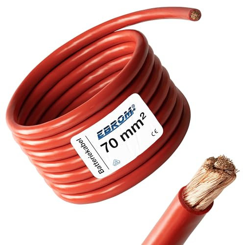 EBROM - 3 Meter Batteriekabel - Pluskabel - rot - 70mm2 | 70 mm² | 70 mm2 - Vollkupfer 99,9% OFC Kupfer Stromkabel - Ihre Länge: 3 Meter
