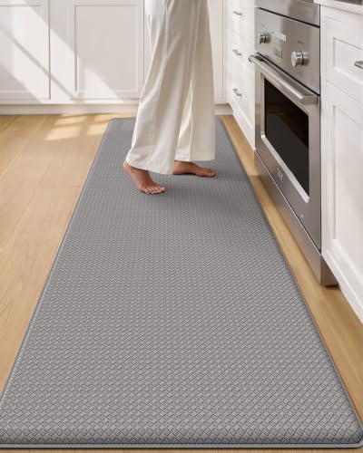 COLOR&GEOMETRY Lange Küchenläufer 60x240CM wasserfest Küchenmatte, Grau | groß, breit Anti Ermüdungs Kissen küchenteppich rutschfest, leicht zu reinigen PVC, ölbeständig, für Waschküche, Büro