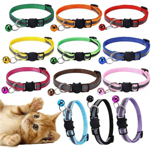 Esforzarse 12 Pezzi Breakaway Collare per gatti con campanelle, Collare Gatto Riflettenti, Per Gatti Cuccioli Conigli Gattini Articoli Per Animali Domestici, Dieci colori.
