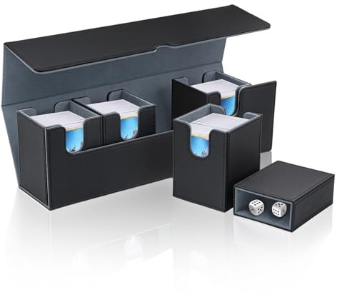 Tolesum 5 in 1 Box Porta Mazzo per Carte MTG Capacità di 800+ Senza Maniche Carte con Dice Tray, Magnetic Flip Deck Box per le Carte di Magic Commander TCG-Nero