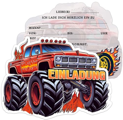BOYATONG Lot de 12 cartes d'invitation pour anniversaire d'enfant garçon, monstertruck, cartes d'invitation pour anniversaire garçon, camion d'invitation d'anniversaire pour garçon pour fête à thème