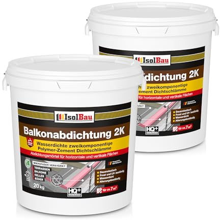 Isolbau Balkonabdichtung 2K - 40 kg Flexibel Dichtschlämme zur Abdichtung von Balkon, Terrasse, Bad, Keller, Dusche
