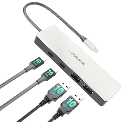 USB C-hub, WAVLINK 10 Gbps USB C-hub, 2 USB C 3.2-portar, 2 USB A 3.2-portar, kompatibel med iMac/MacBook/Chromebook/Dell/HP/Lenovo (stöder inte laddning/utöka bildare)